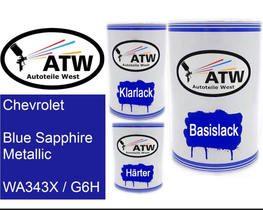 Chevrolet, Blue Sapphire Metallic, WA343X / G6H: 500ml Lackdose + 500ml Klarlack + 250ml Härter - Set, von ATW Autoteile West.